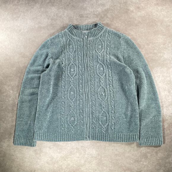 Vintage Alfred Dunner Grandma Style Patterned Cozy Blue Full Zip Sweater - Picture 1 of 5